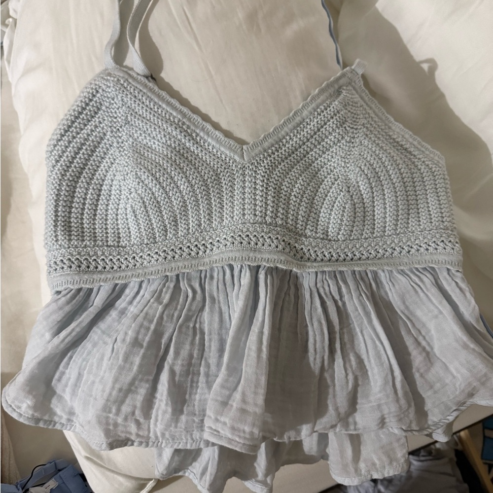 Hollister Light blue Crochet Tank Top
